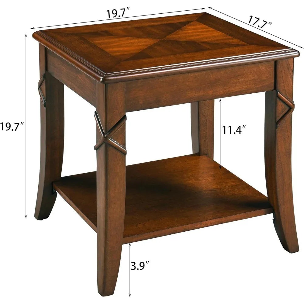 "3-PC Mid-Century Coffee Table Set - Solid Wood with Storage Shelf, Cherry Walnut for Living Room"