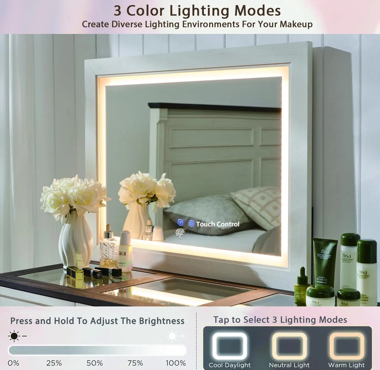 69" W rustic wood bedroom dresser with glass top, 9 large storage drawers, 3 color usable lights and 30 "HD Led mirror