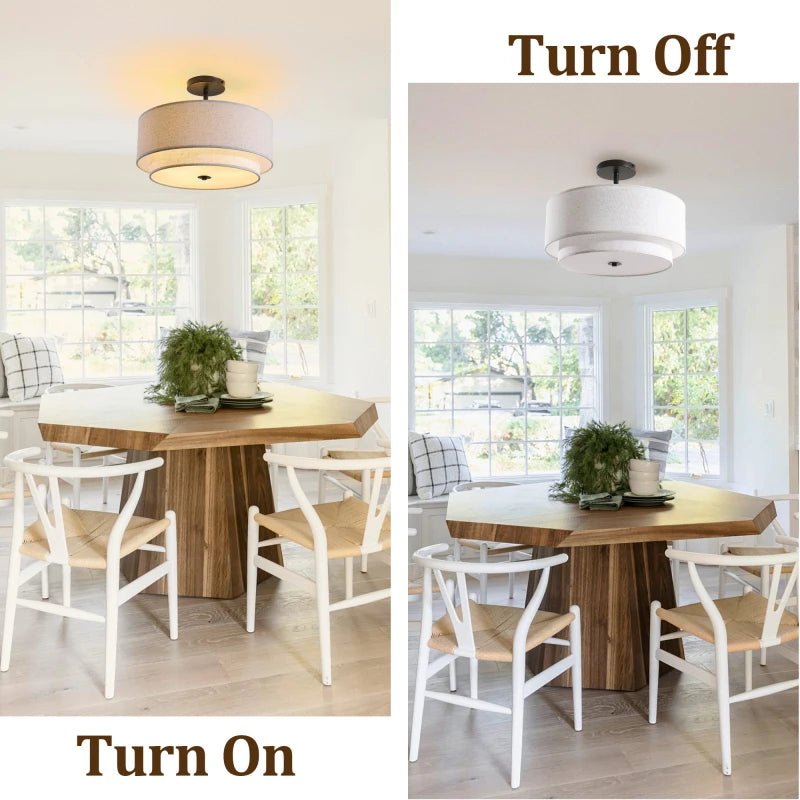 16 Inch Modern Ceiling Light Fabric Upholstered Flush-Mount Fixture Energy-Saving Easy Install For Living Bedroom Dining Room