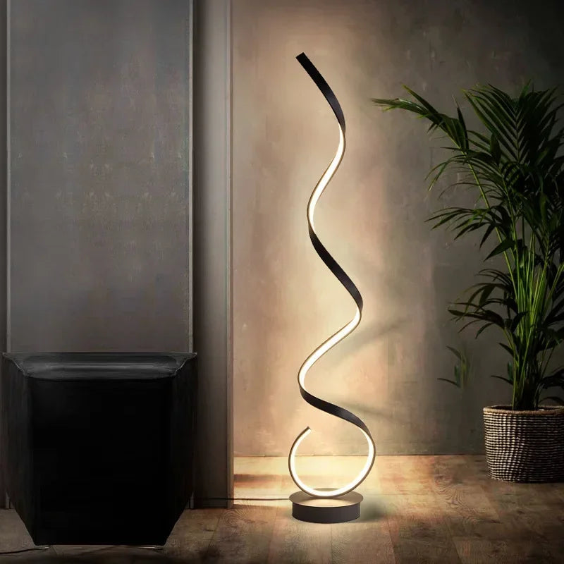 Modern Minimalist Aluminum Alloy Spiral Led Floor Lamp Study Bedroom Bedside Reading Light Living Room Sofa Lighting Decoration