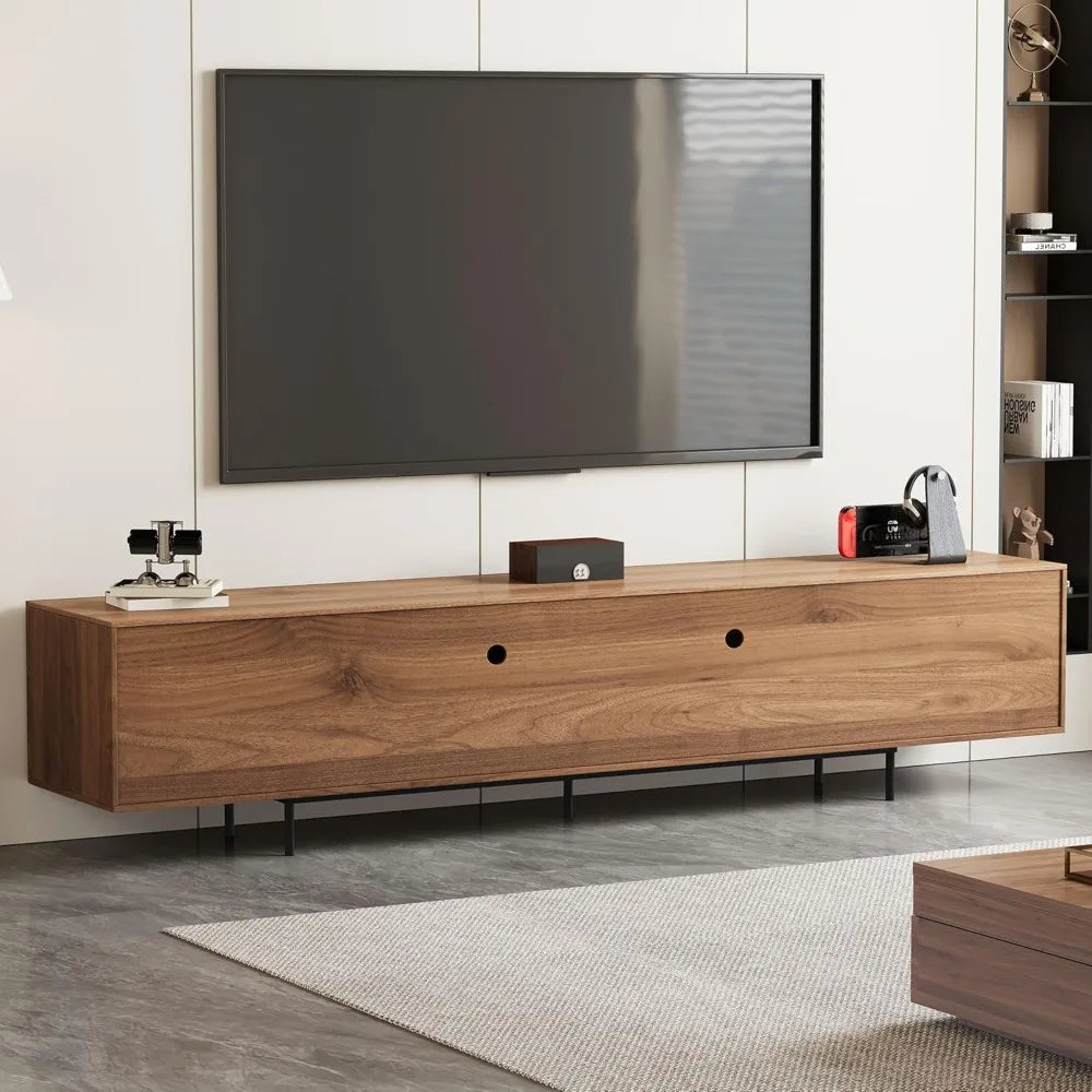 "Modern Walnut TV Console - Extendable for 75"+ Screens, Grille Doors & Drawers for Living Room/Bedroom"