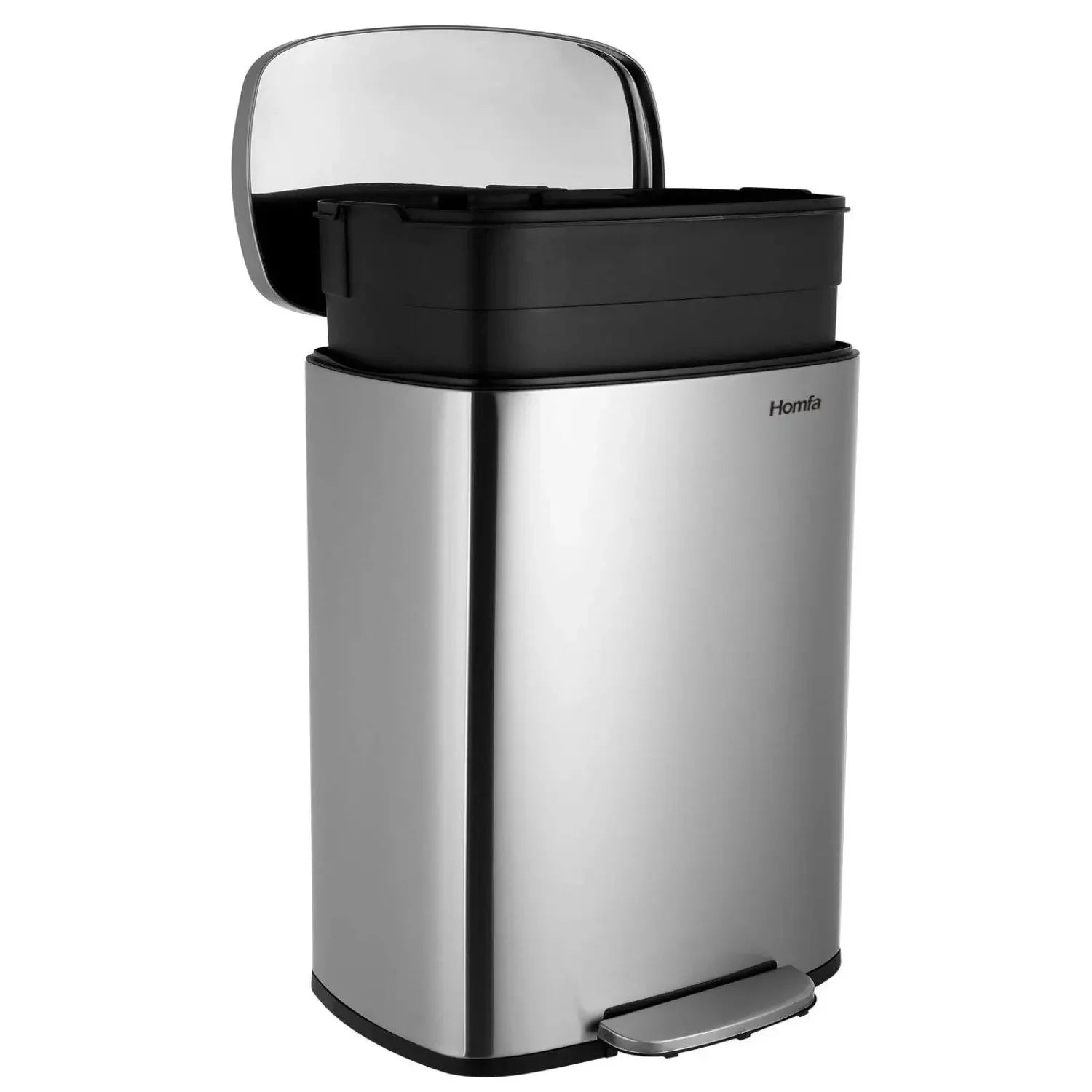 Step Kitchen Trash Can, Stainless Steel 50 Liter Trashcan for Home Office Bedroom Garage Living Room Bathroom