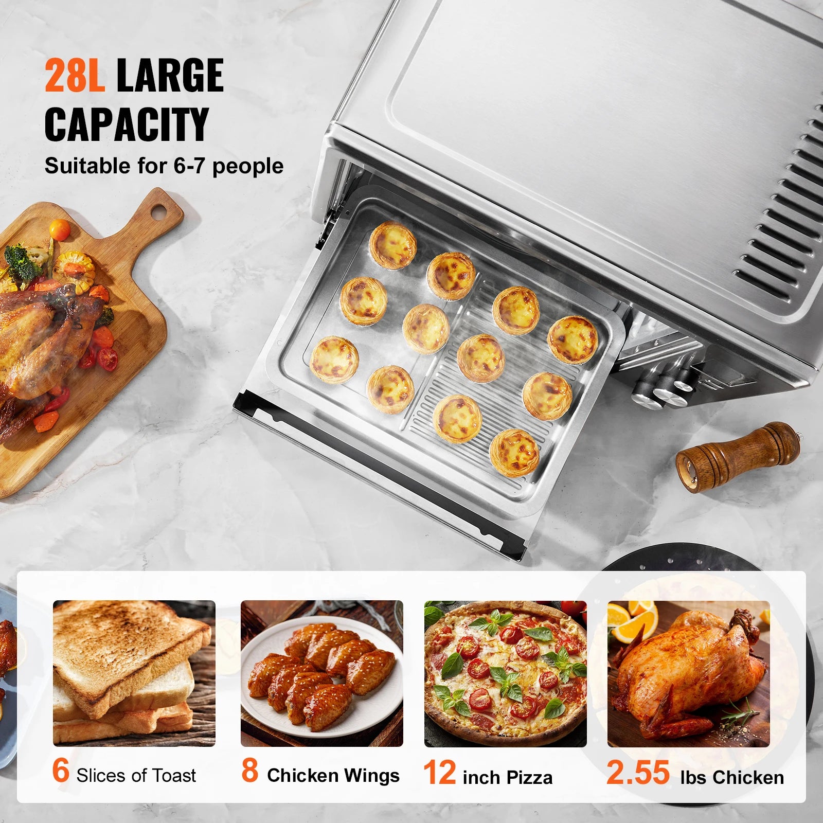 SucceBuy 13-IN-1 Air Fryer Toaster Oven 29.6Qt Convection Oven 2-Tier Toaster Ovens Countertop Combo Home and Commercial Use