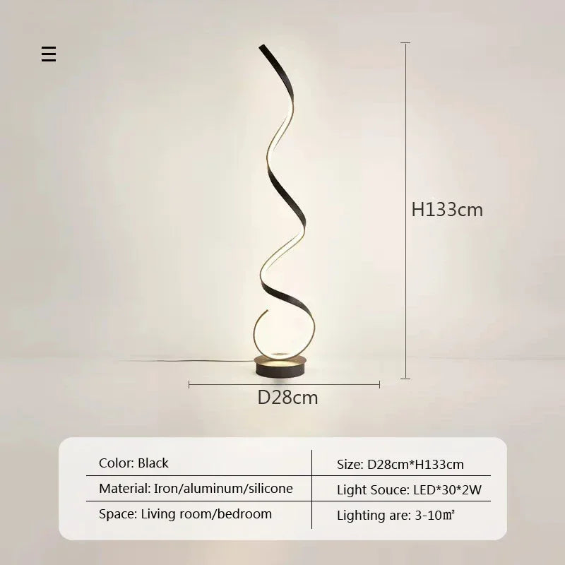 Modern Minimalist Aluminum Alloy Spiral Led Floor Lamp Study Bedroom Bedside Reading Light Living Room Sofa Lighting Decoration