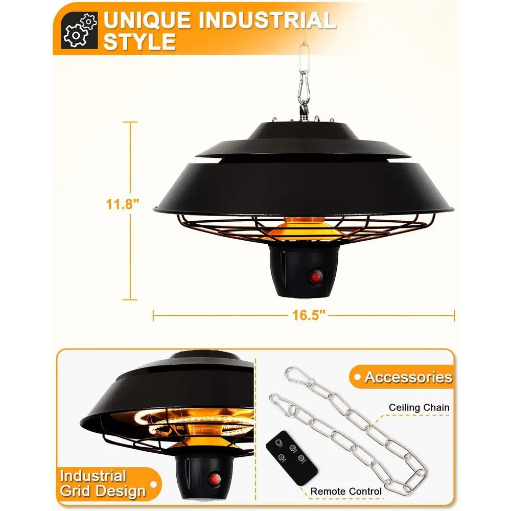 Infrared Outdoor Ceiling Heater with Remote & Touch Control, 600W-1500W, Hammer Tone Bronze, Waterproof IP44, Model STP1566-C-NN