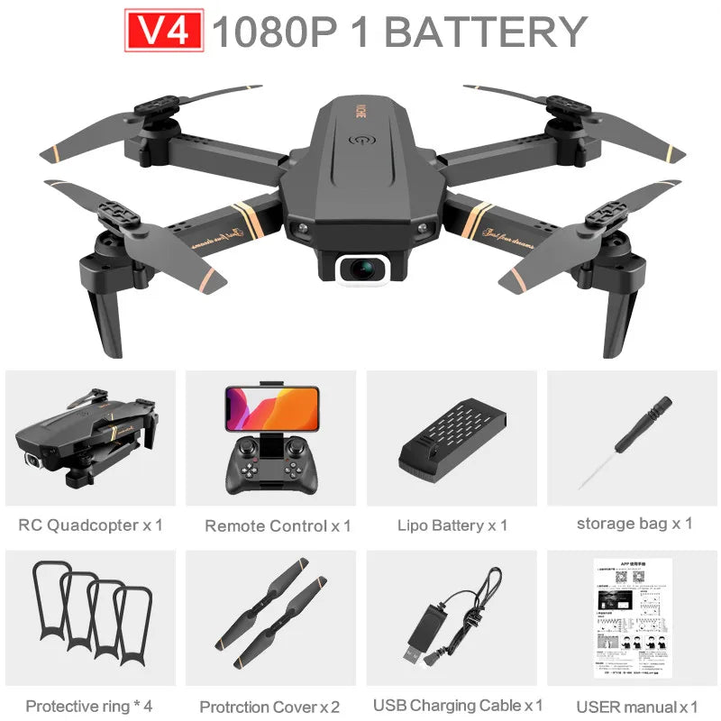 4DRC V4 RC Drone 4K 1080P HD Wide Angle Camera WiFi Fpv Dual Camera Foldable Quadcopter Real Time Transmission Dron Gift Toys