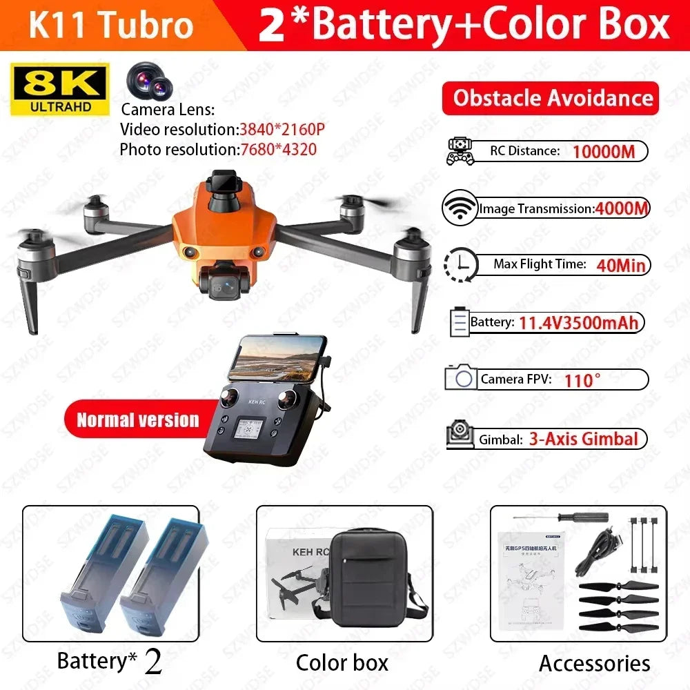 Cole Professional K11 Tubro Drone Aerial 8K HD Dual Camera with Built-in Airdrop Intelligent Obstacle Avoidance And RC Aircraft