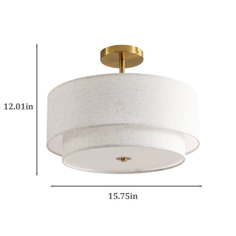 15 Inch Modern Ceiling Light Fabric Upholstered Flush Mount Fixture Energy-Saving Easy Install For Living Bedroom Dining Room