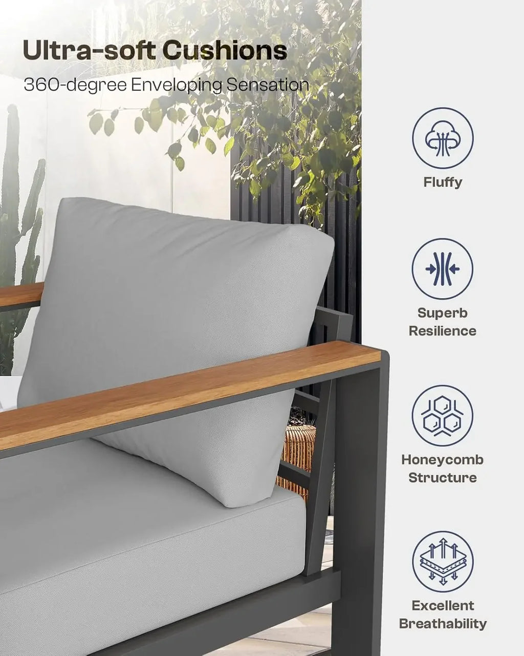 Aluminum Outdoor Patio Furniture Set with Coffee Table, Conversation Sets , Patio Sectional Set for Porch, Balcony, Deck, Gray