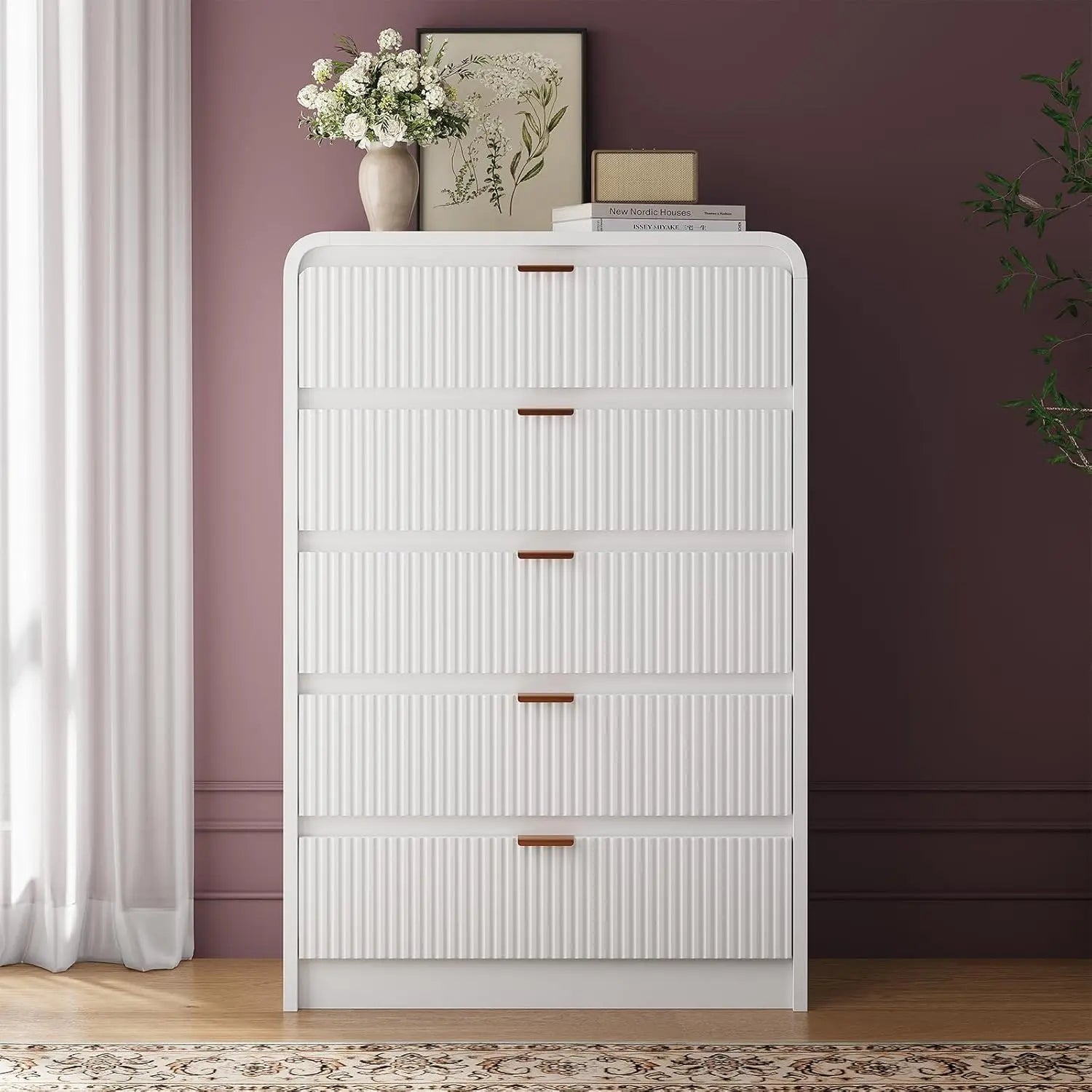Fluted 8 Drawers Dresser for Bedroom, 55" Wide Wooden Dresser with Metal Handle, Curved Profile Design, Modern Storage