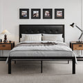 HOOMIC Metal Bed Frame, Upholstered Headboard with Square Stitched, Classic Button Tufted, Faux Leather, No Box Spring Needed