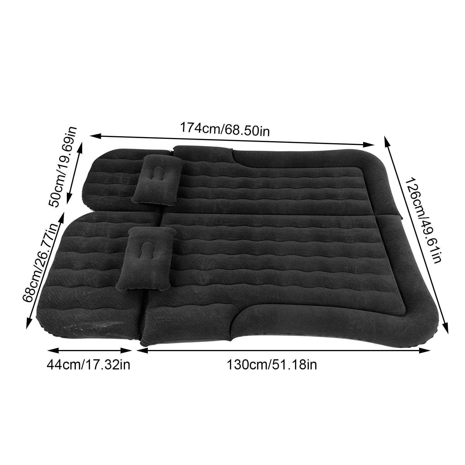 Car Travel Bed 2‑In‑1 Multifunction Inflatable Travel Mattress PVC Flocking Soft Sleeping Rest Cushion for Car SUV