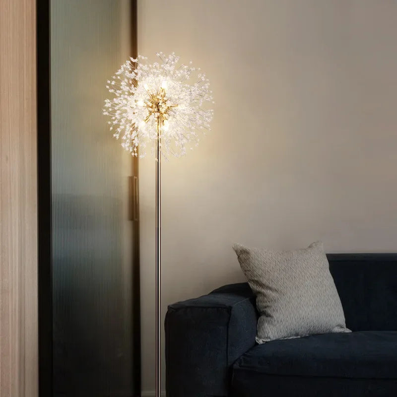 Nordic Wind Net Red Dandelion Crystal Floor Lamp Living Room Guest House Vertical Light Bedroom Bedside Shop Chandelier