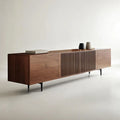 "Modern Walnut TV Console - Extendable for 75"+ Screens, Grille Doors & Drawers for Living Room/Bedroom"