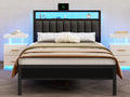 Full/Queen size bed frame with charging station, LED bed frame, headboard with frame, platform bed frame, soft cushion bed frame