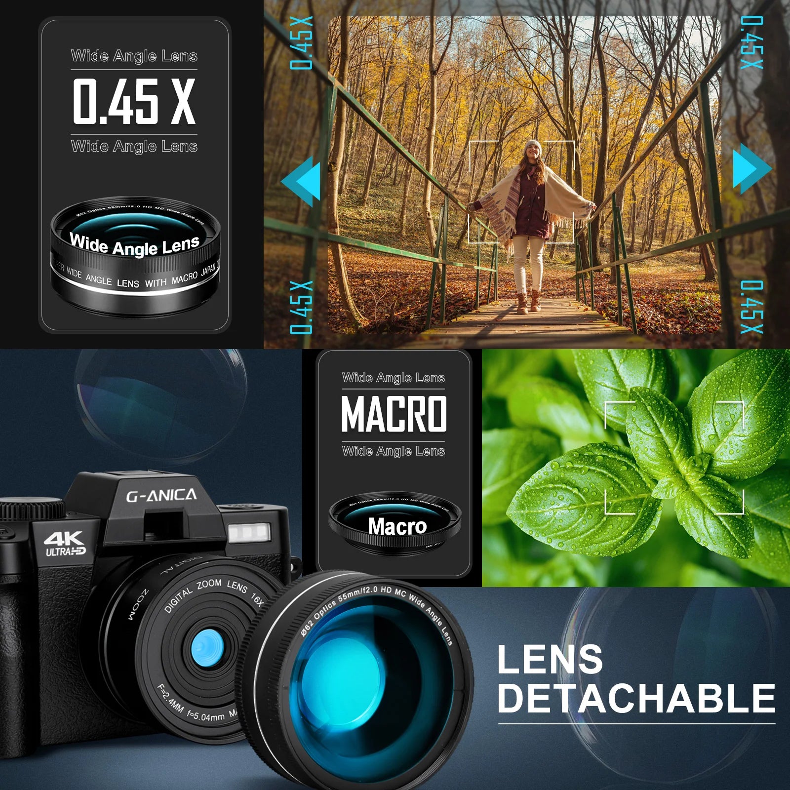 NBD 4K Digital Cameras for Photography 48MP Camera with Microphone  3-Color Filter Video Camera with Wide-Angle&Macro Lens