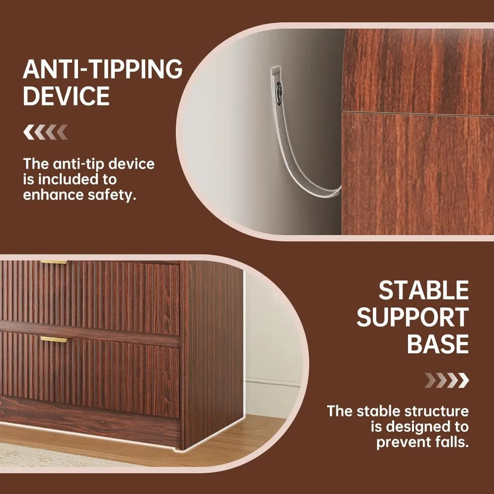 Fluted 8 Drawers Dresser for Bedroom, 55" Wide Wooden Dresser with Metal Handle, Curved Profile Design, Modern Storage