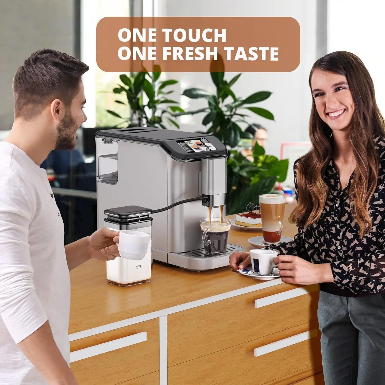 TFT Touch Screen Automatic Espresso Machine, 20 Bar Coffee Machine With Grinder, Espresso Maker With Automatic Milk Frother