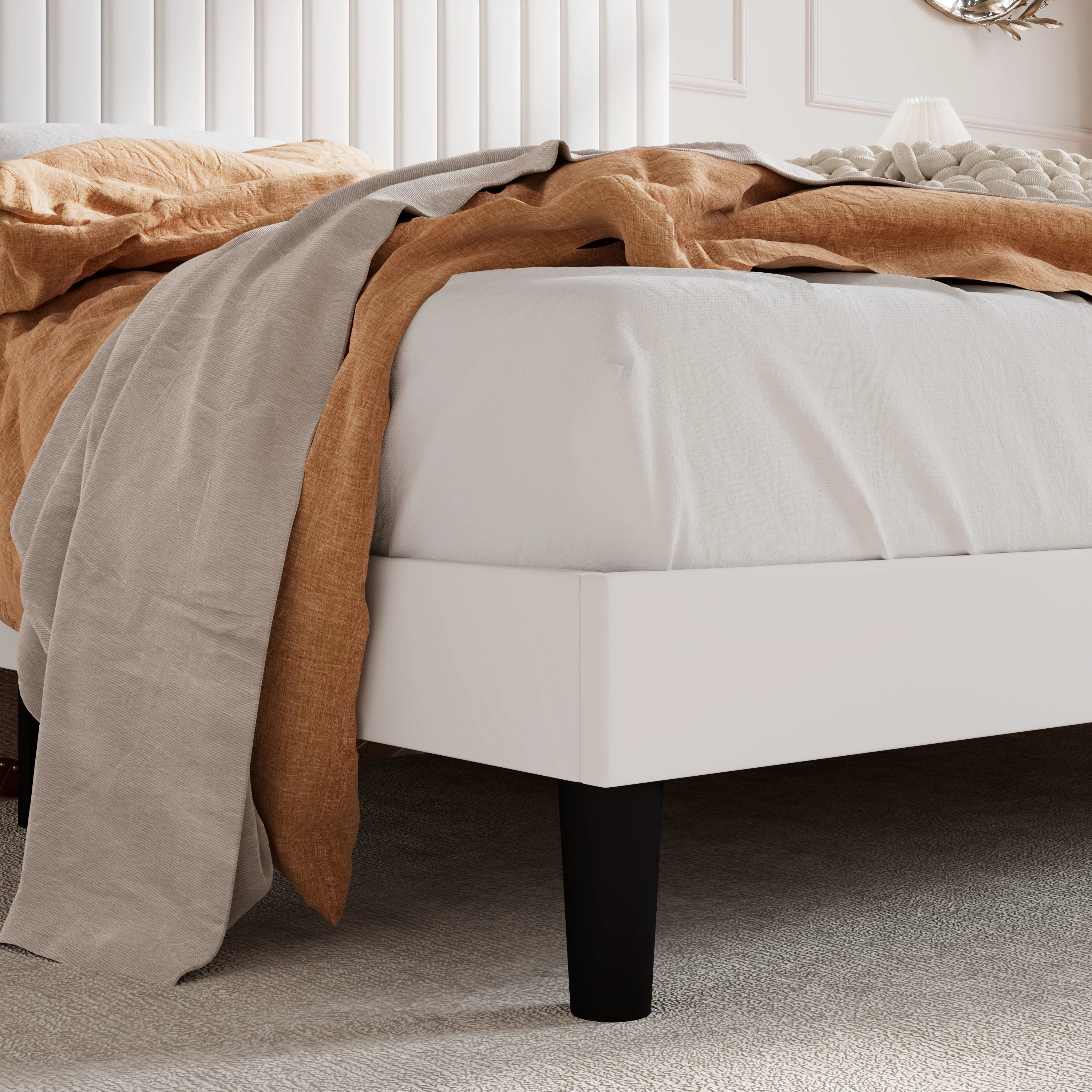 HOOMIC Upholstered Platform Bed Frame with Vertical Channel Tufted Velvet Fabric Adjustable Headboard Allewie