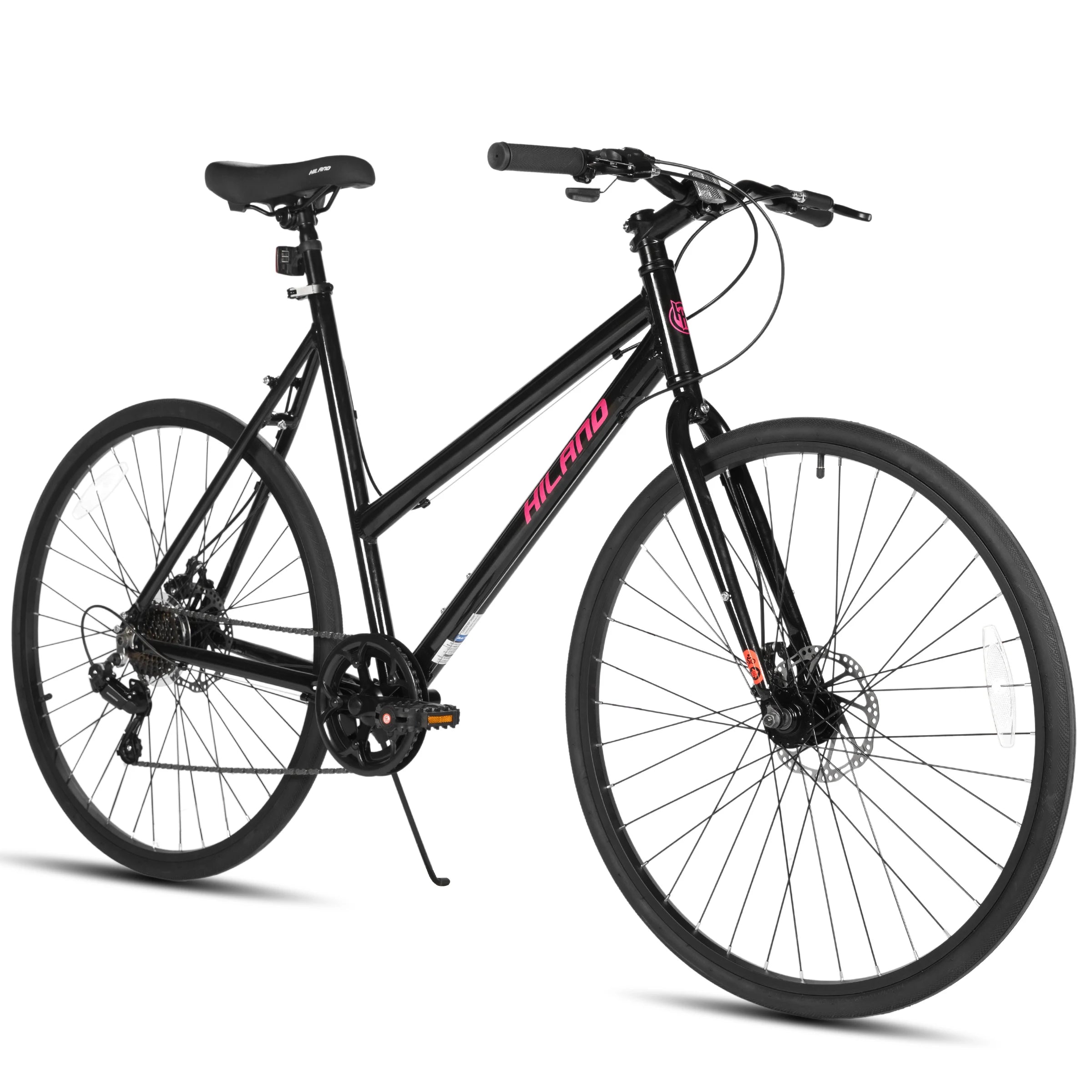 HILAND Cityrad 700C Herren Damen Student Aluminiumlegierung Pendler Stadtfahrrad, 7-Gang, mit Schutzblechen, Gepäckträger