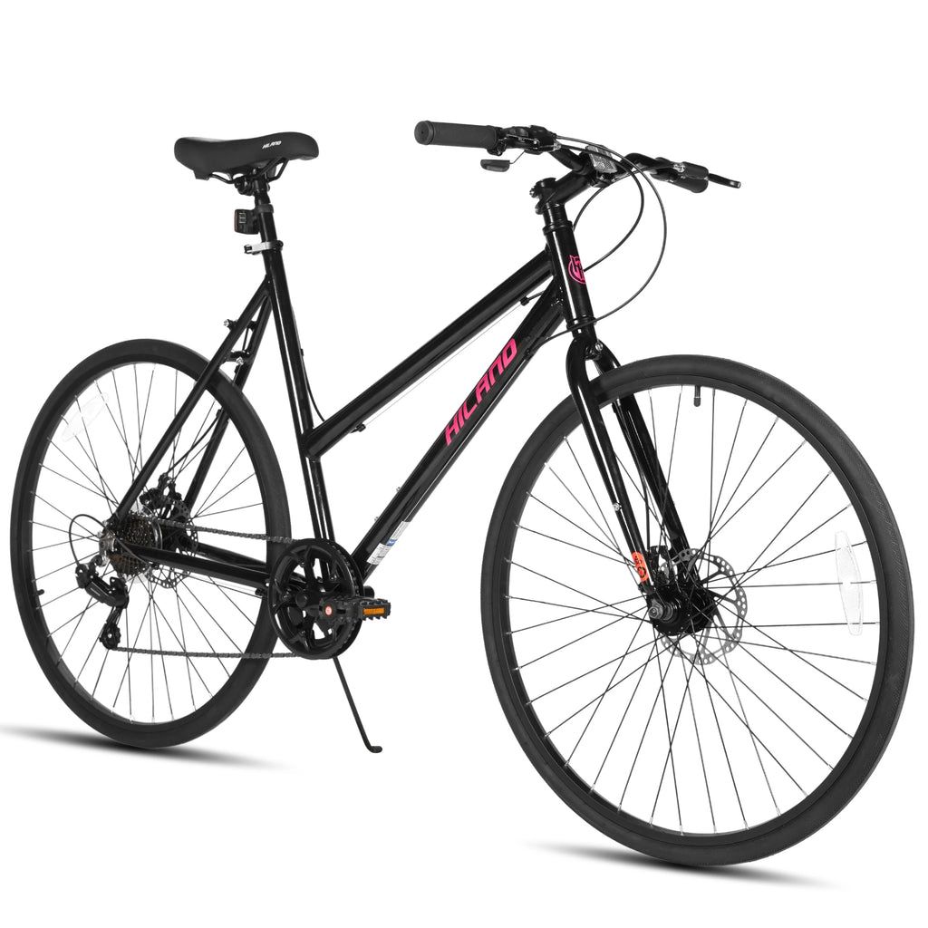 HILAND Cityrad 700C Herren Damen Student Aluminiumlegierung Pendler Stadtfahrrad, 7-Gang, mit Schutzblechen, Gepäckträger