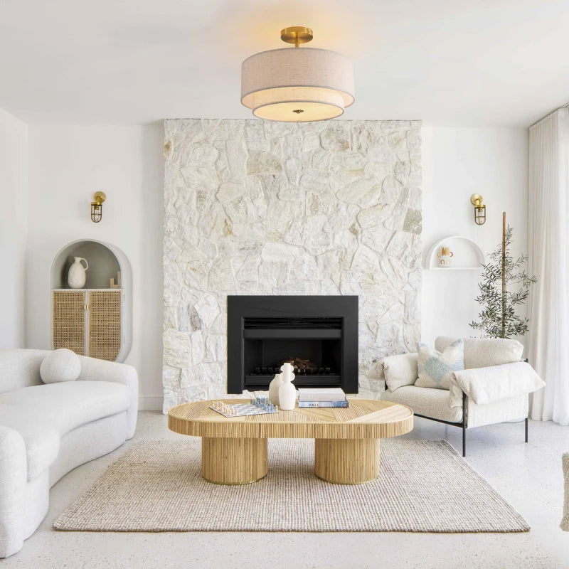 15 Inch Modern Ceiling Light Fabric Upholstered Flush Mount Fixture Energy-Saving Easy Install For Living Bedroom Dining Room