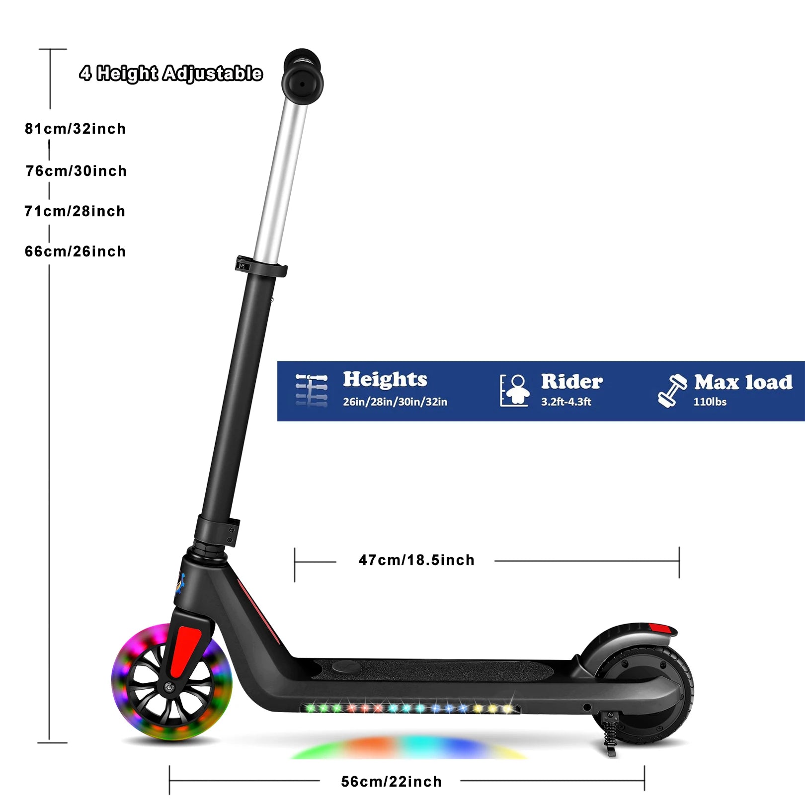 Electric Scooter for Kids Ages 6-14,120W Motor,Colorful Lights,Adjustable Height&Speed,LED Display,Foldable scooter,Idea Gift