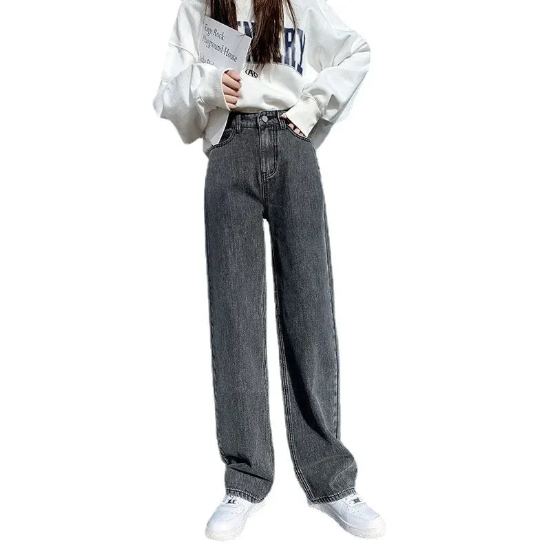 Korean Style High-waisted Slimming Wide-leg Jeans For Women 2021 Autumn New Versatile Loose-fit Straight-leg Floor Pants