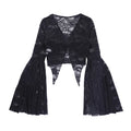 Black Mesh T-shirt Long Sleeved Gothic Black Lace Punk Tops Flared Sleeves Streetwear Y2K Vintage Women Outwear