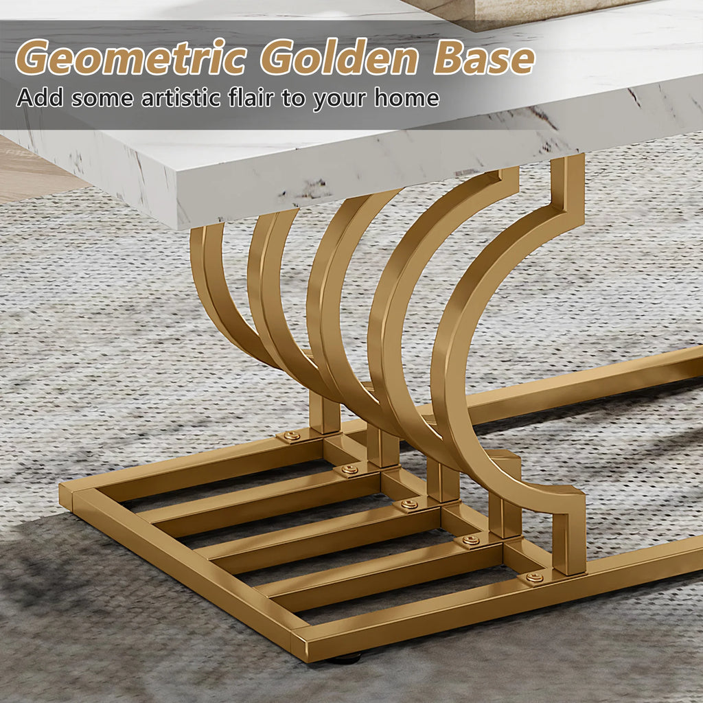 Tribesigns Coffee Table 47 inches Faux Marble Cocktail Table with Geometric Frame