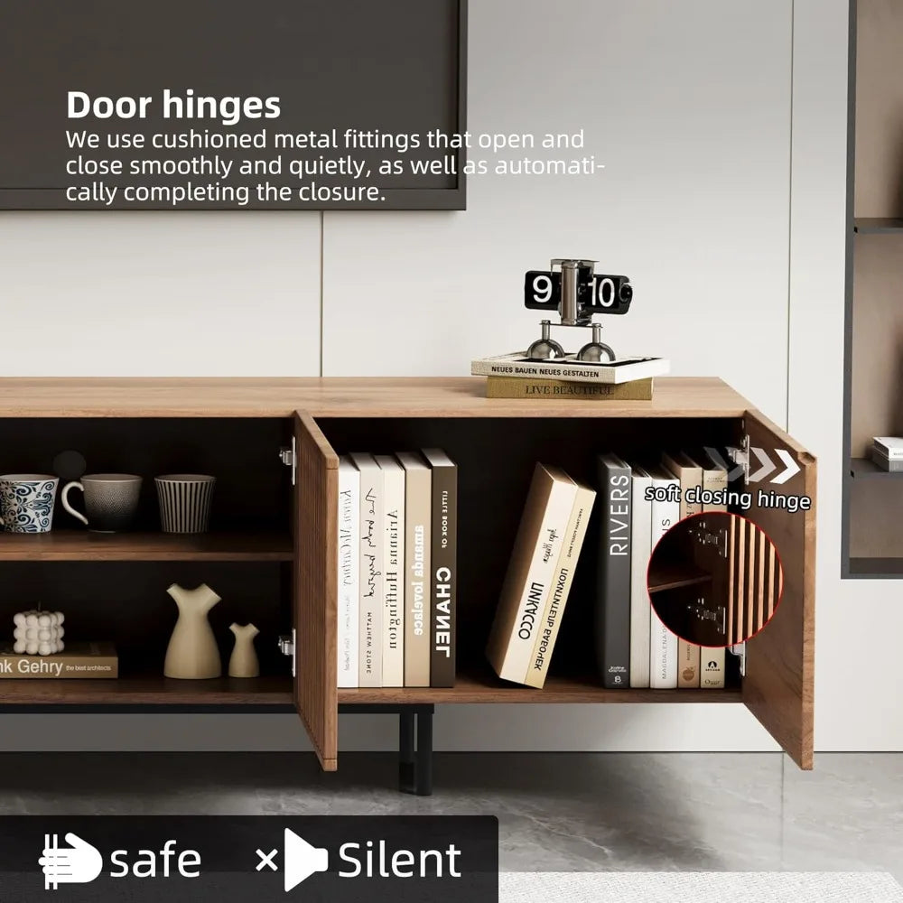 "Modern Walnut TV Console - Extendable for 75"+ Screens, Grille Doors & Drawers for Living Room/Bedroom"