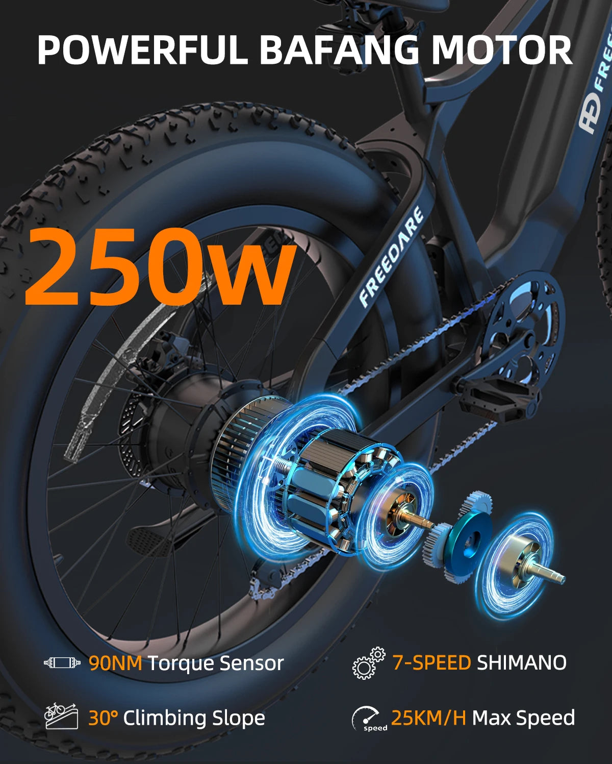 Freedare Electric Bicycle for Men Mountain E-Bike 250W 48V 20AH Battery App Control 27.5" City Riding Road Adult Electric Bikes