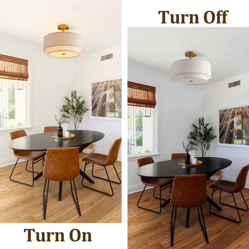 15 Inch Modern Ceiling Light Fabric Upholstered Flush Mount Fixture Energy-Saving Easy Install For Living Bedroom Dining Room