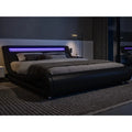Large LED platform bed frame with adjustable headboard/no need for springs/easy to assemble/black synthetic leather