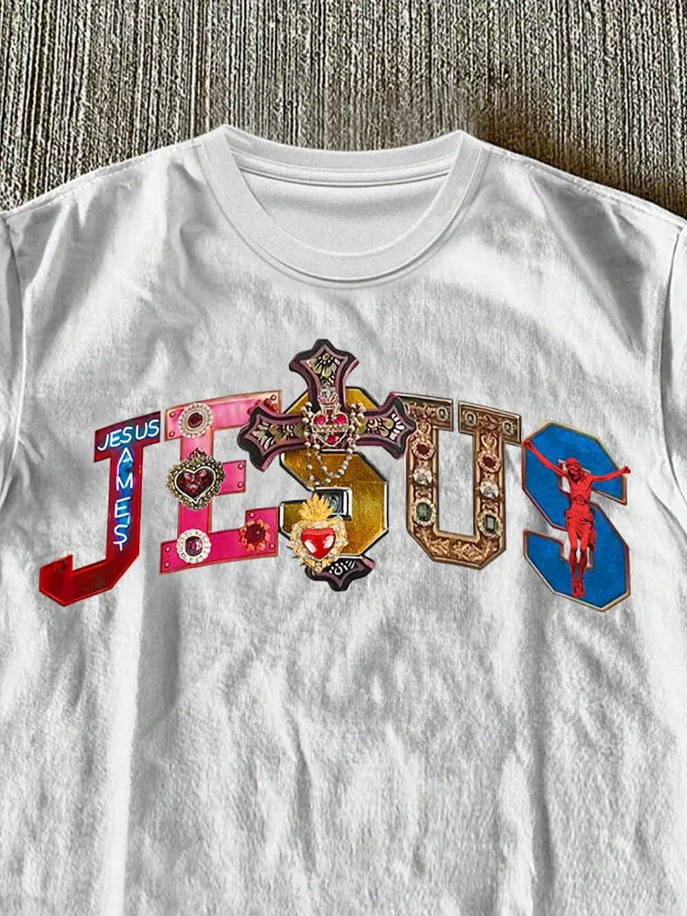 (220 Cotton T-Shirt)  Men's Religious Faith Multicolor Cross & Jesus Text Graphic Printed T-Shirt